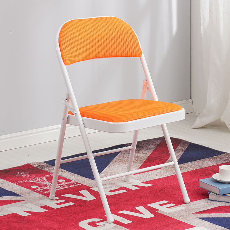 简易凳子靠背椅家用折叠椅子便携办公椅会议椅电脑椅座椅宿舍椅子_70 加强钢板底座双层海绵白腿桔网布
