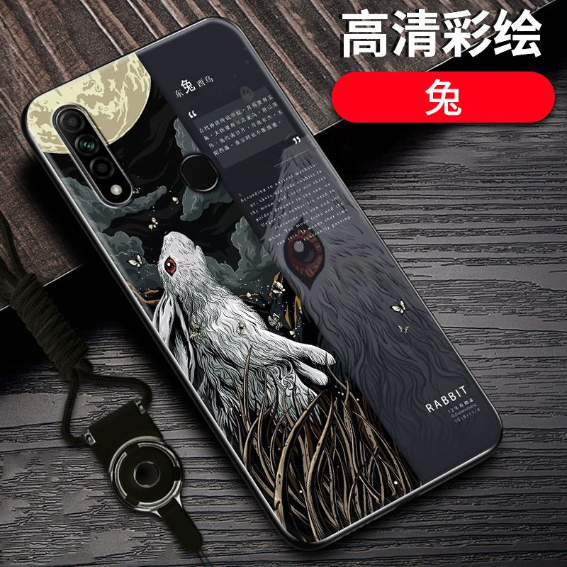 oppoa8手机壳防摔OPPOA8十二生肖国潮定制硅胶全包边PDBM00保护套_218 兔-12生肖-黑边国潮彩绘OPPOA91