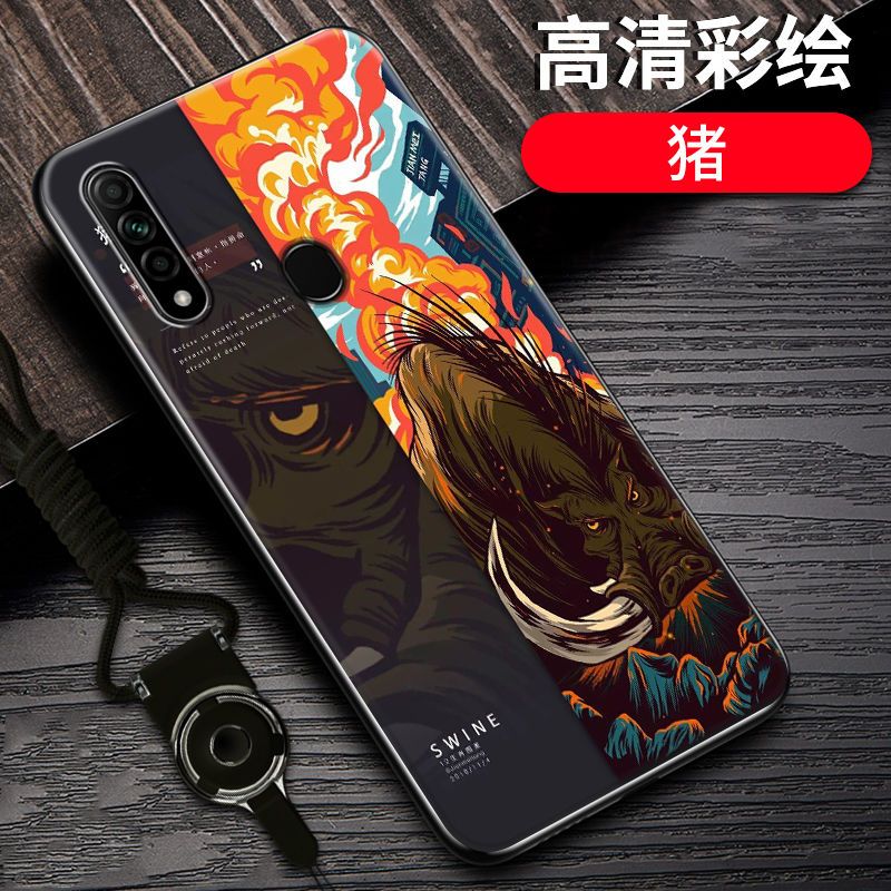 oppoa8手机壳防摔OPPOA8十二生肖国潮定制硅胶全包边PDBM00保护套_218 猪-12生肖-黑边国潮彩绘OPPOA9/F11/A9x