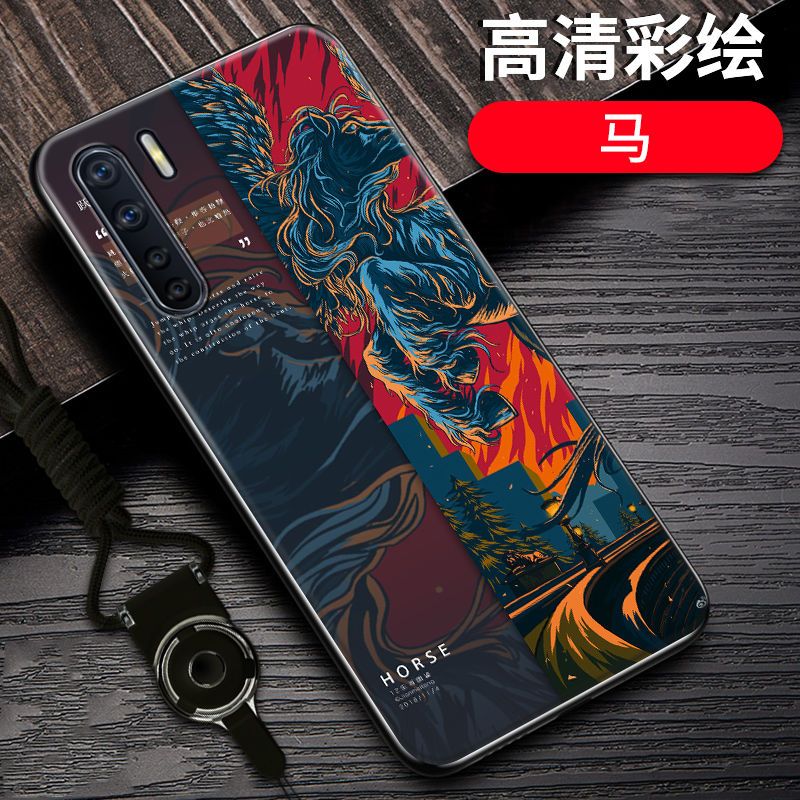 oppoa91手机壳防摔A91十二生肖国潮定制软硅胶全包边PCGM00保护套_500 马-12生肖-黑边国潮彩绘OPPOA9/F11/A9x