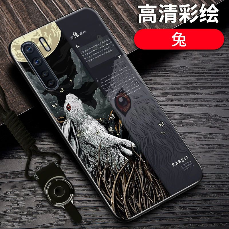 oppoa91手机壳防摔A91十二生肖国潮定制软硅胶全包边PCGM00保护套_500 兔-12生肖-黑边国潮彩绘OPPOA5