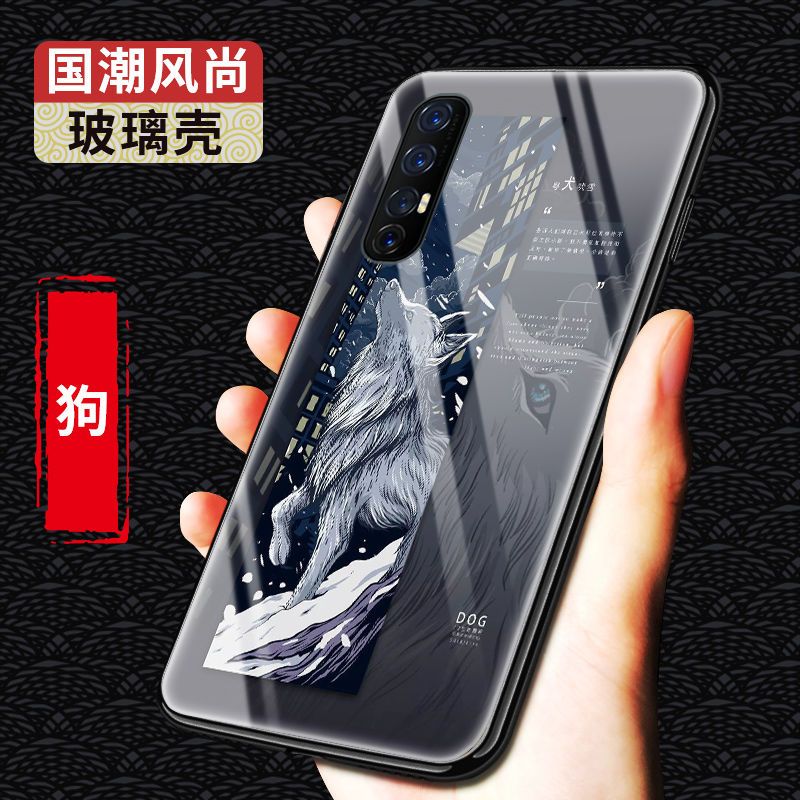 opporeno3手机壳玻璃壳防摔十二生肖国潮硅胶新款reno3pro保护套【12月31日_279 狗-12生肖-国潮玻璃壳oppoReno标准版