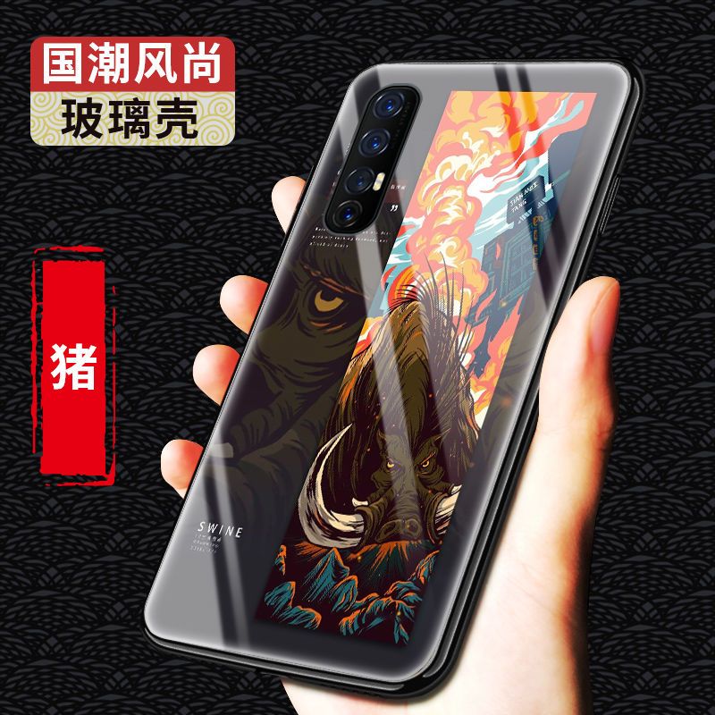 opporeno3手机壳玻璃壳防摔十二生肖国潮硅胶新款reno3pro保护套【12月31日_279 猪-12生肖-国潮玻璃壳oppoReno标准版