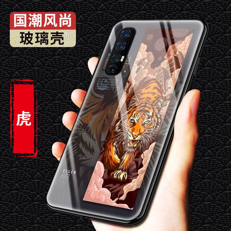 opporeno3手机壳玻璃壳防摔十二生肖国潮硅胶新款reno3pro保护套【12月31日_279 虎-12生肖-国潮玻璃壳oppoReno十倍变焦版