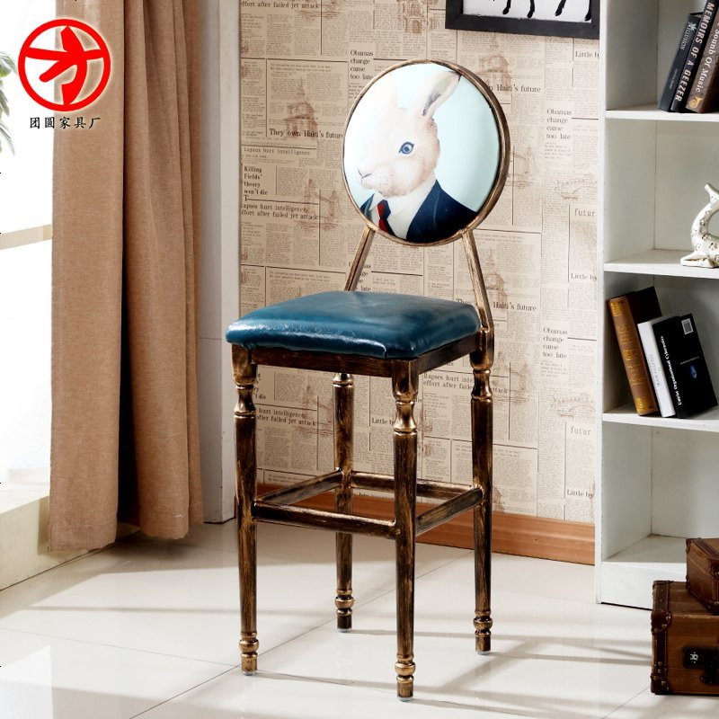 复古吧台椅现代简约铁艺美式吧凳旋转升降椅欧式酒吧椅子家用靠背_13 兔子先生