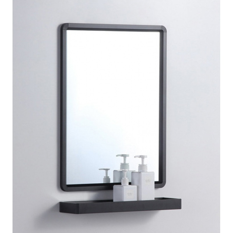 北欧圆形浴室镜子带毛巾杆置物架挂墙式方形镜卫生间浴室镜梳妆镜 50*80+镜托