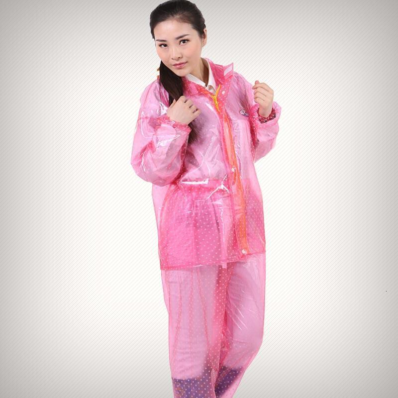 PVC水晶透明分体雨衣雨裤套装新品_98 玫红L