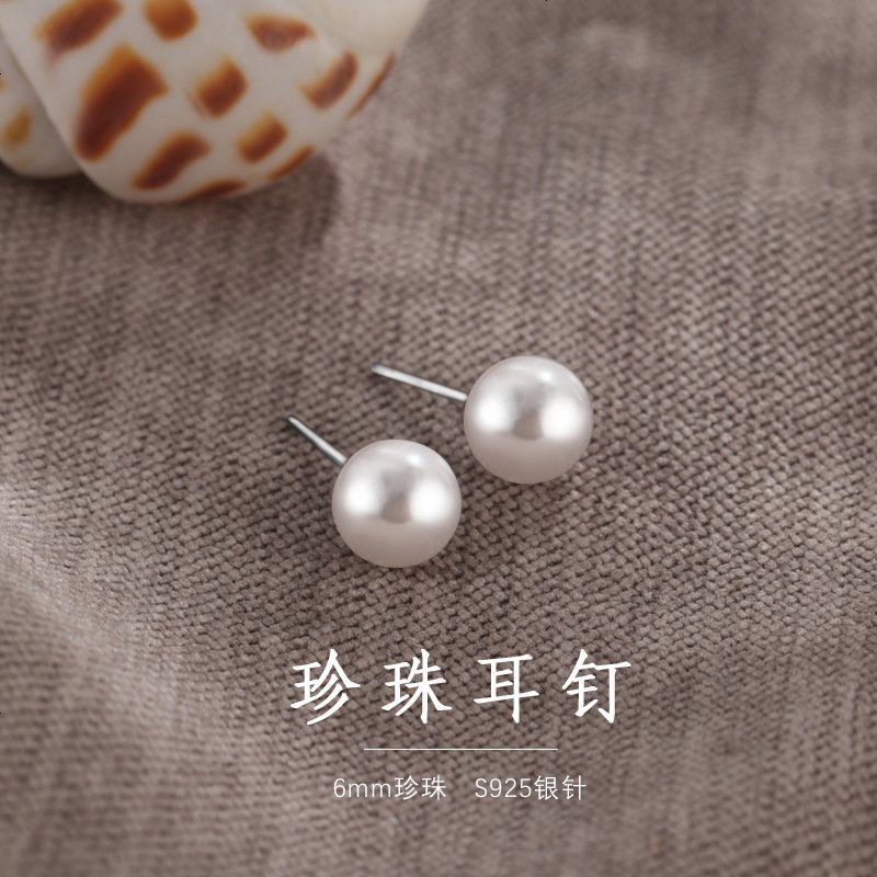 S925银针耳钉女韩版卡通滴油不对称小耳环睡觉不用摘的防过敏耳饰 白色
