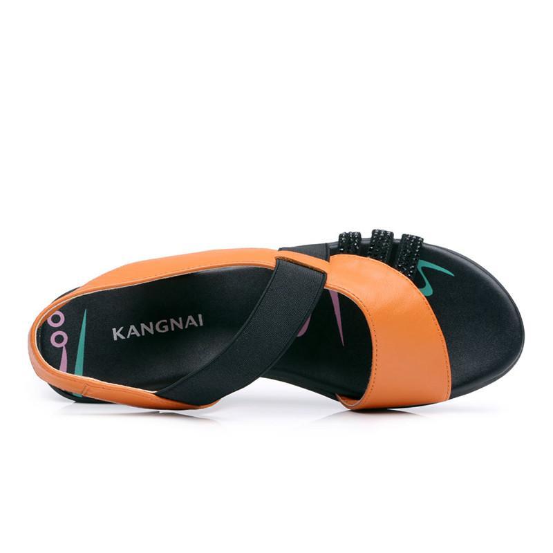 康奈新款凉鞋女式 坡跟凉鞋夏季女士鞋中跟休闲凉鞋34075 蓝色 39码