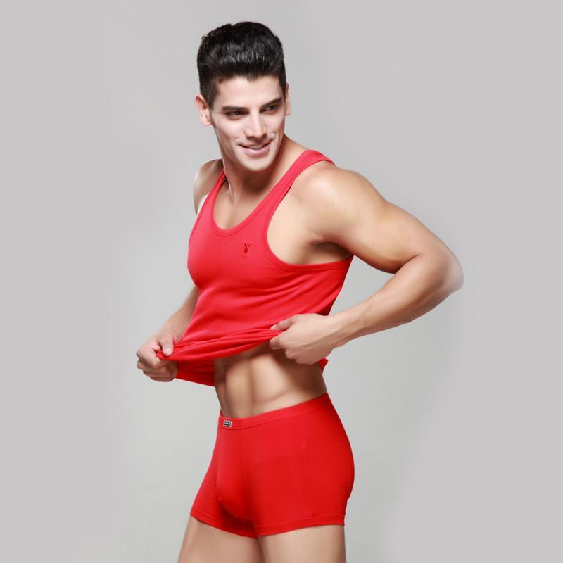 花花公子男士本命年内裤莫代尔大红色中腰平角裤三角裤男礼盒袜子 2条