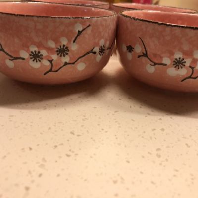 富昱景粉色梅花日式雪花釉餐具碗4个装晒单图