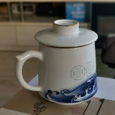 景德镇陶瓷手绘杯 茶杯带盖大容量过滤杯白瓷办公杯陶瓷茶杯晒单图