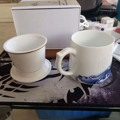 景德镇陶瓷手绘杯 茶杯带盖大容量过滤杯白瓷办公杯陶瓷茶杯晒单图