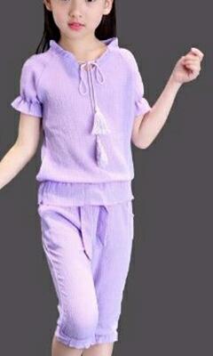 女童夏装套装2019新款儿童大童装女孩夏季韩版潮衣服4-12岁 紫色 130cm晒单图