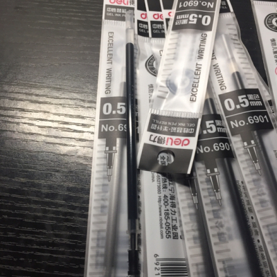 包邮得力deli33205中性笔0.5mm12支笔半针管办公用品文具批发黑色送12支笔芯S52学生水笔30支/桶 6901笔芯（黑色20支/盒）晒单图