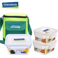 三光云彩glasslock钢化耐热玻璃可进烤箱保鲜盒3件套 附保温包 GL3-03B