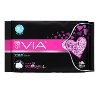 维达VIA薇尔 贴芯超薄超吸收加长夜用棉柔卫生巾350mm4片（新老包装随机发货）