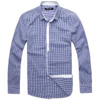 WARMMEMORY男士纯棉时尚小格子长袖衬衫K2MCS002 蓝色 XXL