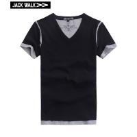 弹力棉面料拼接V领T恤W0132030 黑色 XL
