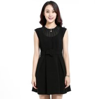 妞娜NP151073B珍珠麻面料连衣裙 黑色 L