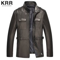 KRR B014海宁真皮皮衣外套立领拉链 黑色 XL