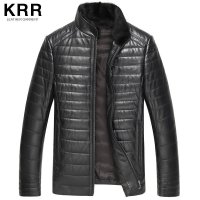 KRR007新款真皮羽绒服男水貂毛立领绵羊皮男式真皮皮衣海宁皮衣 黑色 XL