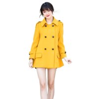 妞娜时尚军装造型个性双排扣保暖羊绒大衣 大码NP154037B1 黄色 M
