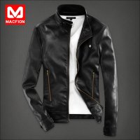 迈克.菲恩MACFION韩版青年休闲时尚修身仿皮男士PU皮机车夹克潮外套C011 黑色 XXL