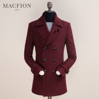 迈克.菲恩MACFION男士韩版修身风衣中长款毛呢大衣11002 红色 M