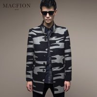 迈克.菲恩MACFION男士韩版修身时尚迷彩立领大衣外套11508 黑灰色 XXL