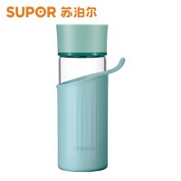 苏泊尔(SUPOR)纤巧耐热玻璃杯KC42AK2 时尚青春运动健康便携出行硅胶杯套手提水杯学生杯办公杯随行杯防烫竹韵系列 艾草绿420ml