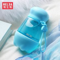物生物(RELEA)301-400ml麦斯便携玻璃杯创意可爱带盖夏天防漏水杯女透明花茶杯子随手杯可爱型玻璃水杯 天空蓝