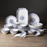 韵唐 陶瓷餐具套装厨房家用碗盘碟勺套装中式结婚乔迁搬家礼物心愿35头餐具破损包赔 心愿