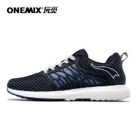 onemix玩觅 蝉翼透气跑步鞋男网面减震轻质情侣运动鞋 深蓝白 40码