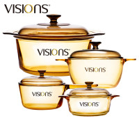 康宁(VISIONS)锅具套装晶彩透明锅具4件套 汤锅3.5L+1.5L+1.25L+单柄锅1.5L明火专用锅具组合