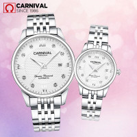 正品瑞士嘉年华carnival时尚情侣表全自动机械表 男女表水钻防水表 夜光手表 休闲时尚一对表8605情侣 精钢白面一对