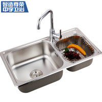 中宇(JOYOU) 厨房水槽套餐双槽304不锈钢洗碗池 洗菜盆 WJY67007+00105【配精铜龙头+送货安装】