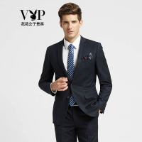 花花公子贵宾西服套装男士修身休闲经典条纹西装商务职业正装 灰色条纹 灰色条纹wt20652768 52A