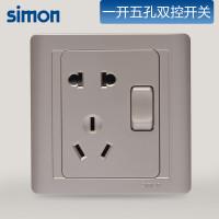 西蒙(simon)一开5孔开关插座面板55系列香槟金一开五孔双控开关旗舰店N51085B-56 55系列香槟金 五孔带双控开关