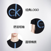 卡尔文·克莱恩(Calvin Klein) 41E5120 男士圆领棉质纯色金属箔片轮廓LOGO男夏季 男装 短袖T恤 黑色 L