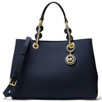 Michael Kors 迈克·科尔斯中号 CYNTHIA 真皮牛皮手提包单肩包斜跨包 MK女包 深海军蓝金色五金