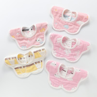 Curbblan卡伴婴儿口水巾吸水防水婴儿宝宝饭兜围嘴纯棉纱布混色5条装(0-3岁) 女童组 均码
