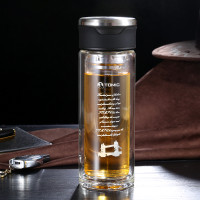 特美刻玻璃杯 双层透明水杯子耐热茶隔泡茶水晶杯 350ML 黑色1BSB1197 黑色