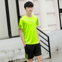 凯仕达夏季新款圆领时尚休闲男士运动透气短袖套装LWQ01 男款-荧光绿 4XL