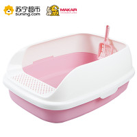 美卡（makar）半封闭式猫砂盆敞开漏砂踏板猫便盆防砂带出猫厕所 粉色中号