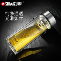 【精选】清水(SHIMIZU)双层玻璃杯男女便携加厚隔热办公杯 8021-450ml-本色