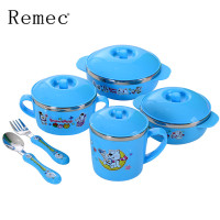 金禹瑞美（Remec）儿童餐具 304卡通六件套隔热耐摔餐具（蓝）