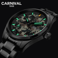 嘉年华Carnival新款瑞士品牌手表女士潮流石英表 女表简约防水正品真皮时尚气质女腕表罗马刻度带日历8871 玫白红皮