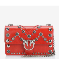 【直营】品高(PINKO) LOVE MAXI STUDS 系列女士单肩斜挎花纹铆钉链条包 牛皮 欧美时尚 红色