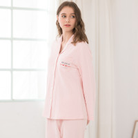 红豆居家(Hodohome)新款男士女士纯棉睡衣情侣精梳开衫长袖家居服套装 粉色 160cm